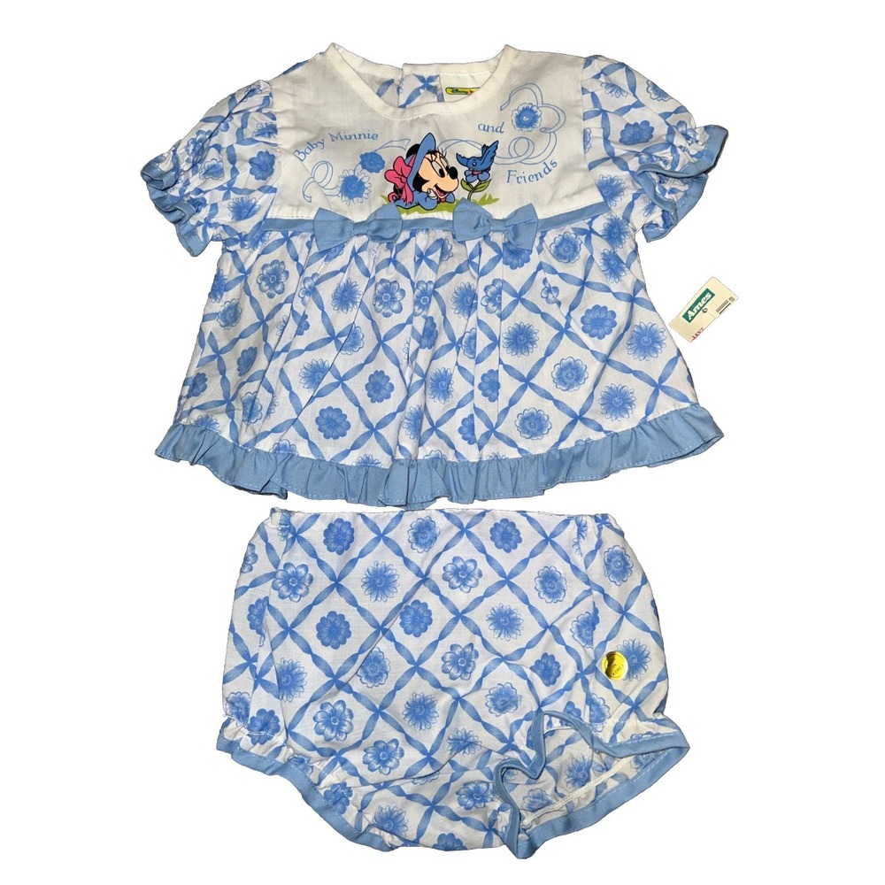 Vintage 90s Disney Babies Baby Minnie & Friends Floral‎ Bloomer Set 0-6M New